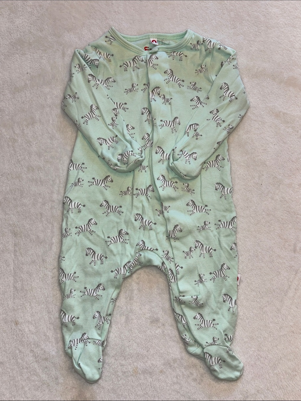 E=Mc2 magnetic Mint Zebra Print Baby One-Piece Footed Pajamas sleeper 0-3 month